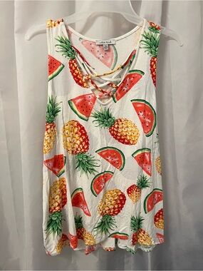 white birch White Tank with Pink Watermelon and Pineapple Print